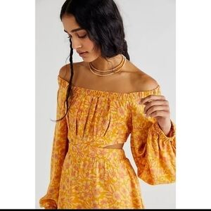 NWT Free People Yellow Orange Cutout Floral Dress